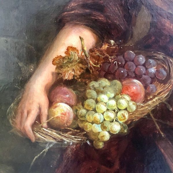 James Cole: An Oil Painting Of A Girl With A Basket Of Fruit