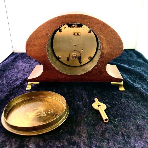 An Art Nouveau Mahogany Mantel Clock Timepiece.