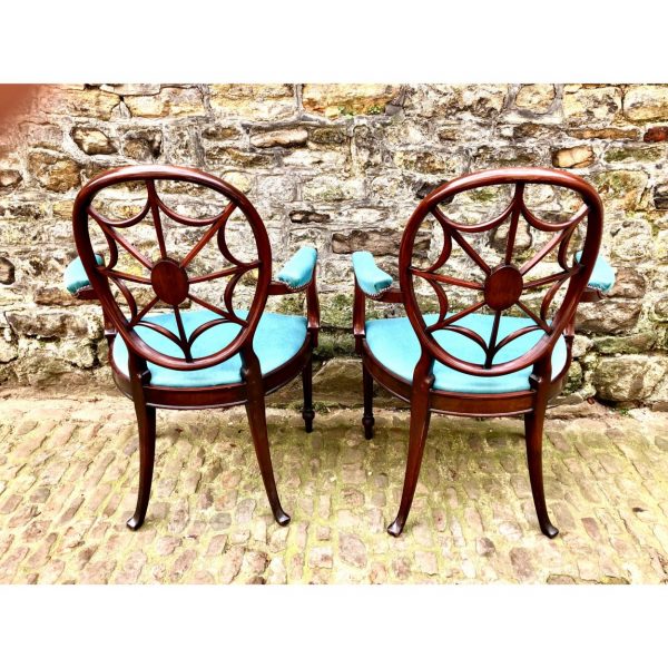 A Pair Of Sheraton Revival Elbow Chairs