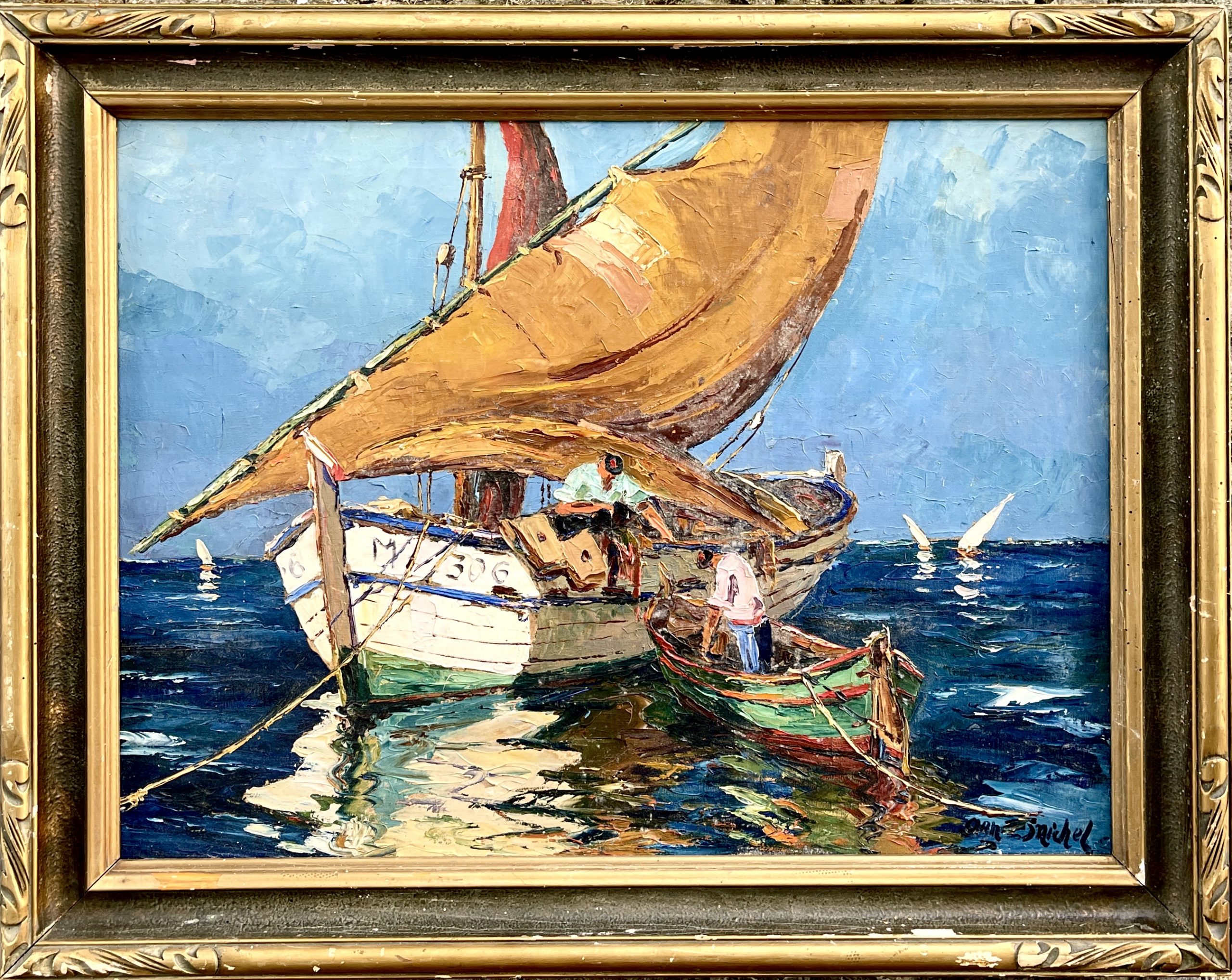 A Mid 20th Century Painting of a Fishing Boat - Chequers Antiques