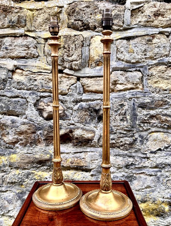 Pair Tall Giltwood Lamps